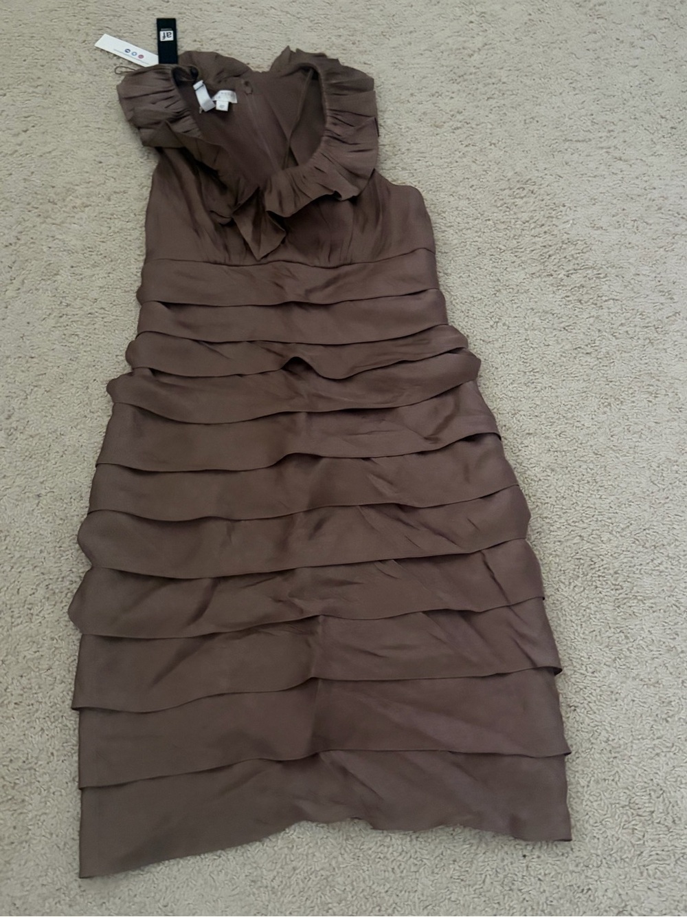 London Times Brown Tiered Ruffle V-Neck Midi Dress